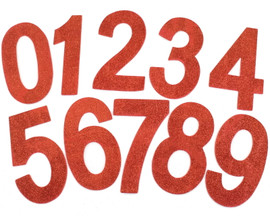 6.5"  Red Self Adhesive Glitter Foam Numbers 0-9  - Pack of 60