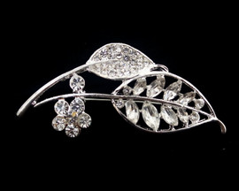 2 3/4" Silver Crystal Rhinestone Leaf Brooch Pin  - Pack of 12