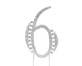 Silver Rhinestone Studded Cake Topper Number 6 - Pack of 3