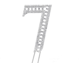 Silver Rhinestone Studded Cake Topper Number 7 - Pack of 3