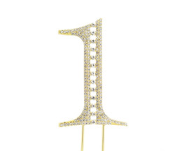 Gold Rhinestone Studded Cake Topper Number 1 - Pack of 3