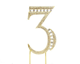 Gold Rhinestone Studded Cake Topper Number 3 - Pack of 3