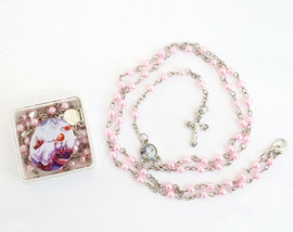 16" Pink Pearl Rosary Baptism Favors  - Pack of 12