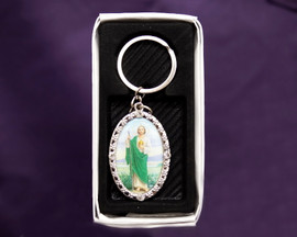 Oval San Judas Thadeo Rhinestone Keychain - Pack of 12