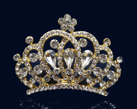 Gold Crystal Rhinestone Mini Tiara - Pack of 12 (TM150)