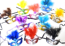 7" Mixed Mardi Gras Glitter Feather Masquerade Masks - Pack of 10