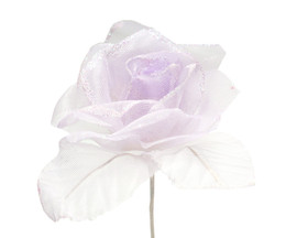 2.5" Lavender Glitter Organza Single Rose Flower  - Pack of 12