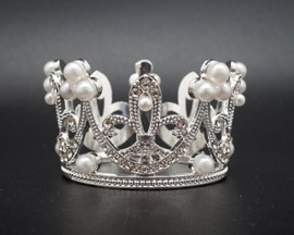2 1/4" wide Silver Full Circle Rhinestone Pearl Mini Crown - Pack of 6 Tiaras (TM171)