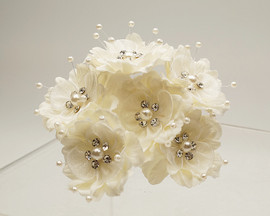 1 3/4" Ivory Silk Organza Flower with Rhinestones -  Pack of 72