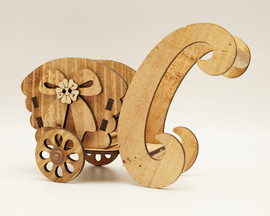 8.5" x 6.5" Brown Wooden Laser-Cut Carriage with Movable Wheels  - 1 Centerpiece