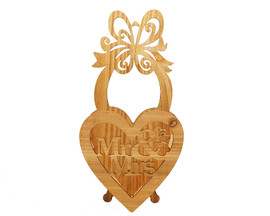 11.5" x 6" Brown Wood Laser-Cut Mr & Mrs Wedding Decoration - 1 Centerpiece