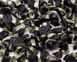 1/2" Black Mini Satin Ribbon Rose with Leaf Applique - Pack of 288