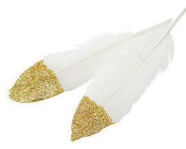 6-7" Gold Glitter Dipped Natural Craft Feathers  - Pack of 120 Loose Feathers