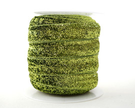 5/8" x 20 Yards Fold Over Elastic Stretch Apple Green Glitter Trim  - available in 13 Colors