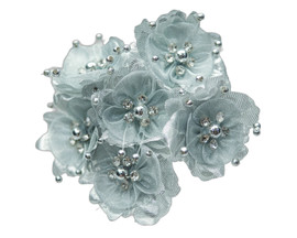 1 3/4" Silver Silk Organza Flower with Rhinestones -  Pack of 72