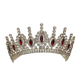 2.25" Gold Tiara with Burgundy Rhinestones