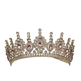 2.25" Gold Tiara with Pink Rhinestones