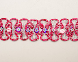 1 1/4" x 10 Yards Fuchsia/Silver Braided Floral Sequin Trim - Pack of 5