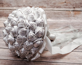 Silver Rose Bud Satin Bouquet