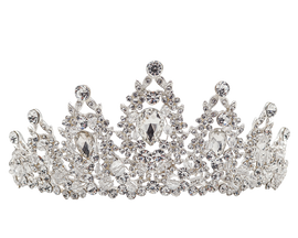 2.5" Silver Tiara with Clear Rhinestones, Gem Stones, and Crystal Beads 