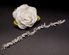 1/2" x 10" Silver Headband with Clear Rhinestones, Crystal Beads, and White Pearls 
