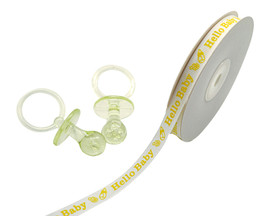 3/8"x 25 yards Yellow Hello Baby Printed Baby Shower Grosgrain Gift Ribbon - Pack of 15 Rolls