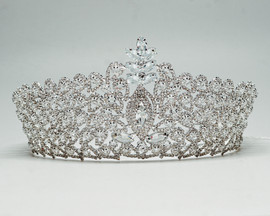3" Silver Tiara with Clear Rhinestones and Gem Stone