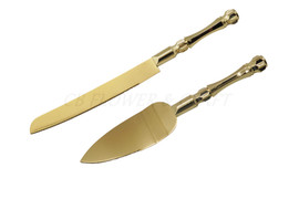 Gold Cake Knife and Server Sets with Gold Handle 