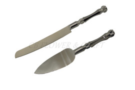 Silver Cake Knife and Server Sets with Silver Handle