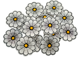 1 1/2" Silver Daisy Flower Embroidery Iron On Heat Transfer Patch - Pack of 72