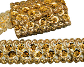 4"x 5 yards Gold Beaded Sequin Trim (EML403)