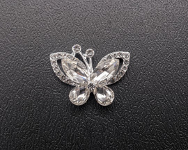 1"x 3/4" Silver Butterfly Rhinestone Flat Back Metal Charm - Pack of 12