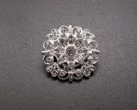 1 1/4" Silver Round Crystal Rhinestone Brooch  - Pack of 12