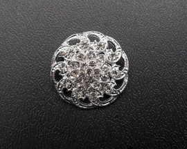 1 1/8" Silver Round Brooch with Clear Rhinestones - Pack of 12