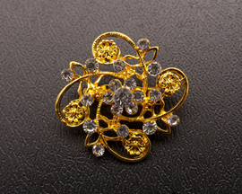 1 3/8" Yellow Gold Brooch with Clear Rhinestones - Pack of 12