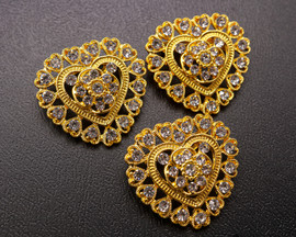1 1/4" Yellow Gold Heart Brooch with Clear Rhinestones - Pack of 12