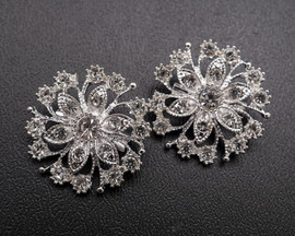 1 1/4" Silver Round Flower Crystal Rhinestone Brooch Pin  - Pack of 12