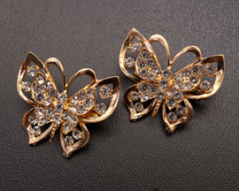 1 1/2"x 1 1/4" Old Gold Butterfly Brooch with Clear Rhinestones - Pack of 12