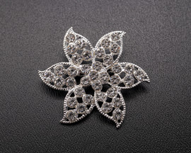 1 7/8" Silver Flower Brooch with Clear Rhinestones - Pack of 12