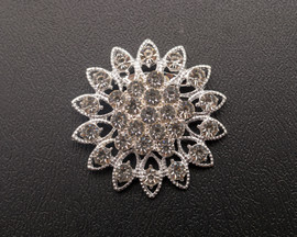 1 3/4"  Silver Flower Brooch with Clear Rhinestones - Pack of 12