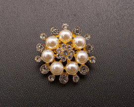 1 1/4" Yellow Gold Round Floral Crystal Rhinestone Brooch Pin - Pack of 12