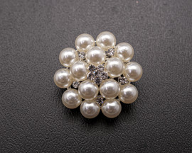 1 3/8" Silver Round Pearl Cluster Brooch - Pack of 12