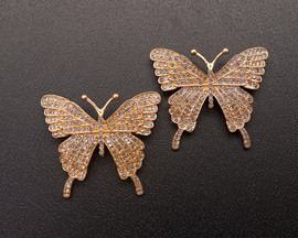 1 3/4"x 1 1/2" Old Gold Butterfly Brooch with Clear Rhinestones - Pack of 12