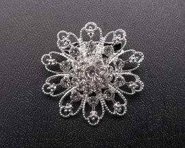 1 5/8" Silver Flower Brooch Pin with Clear Rhinestones - Pack of 12