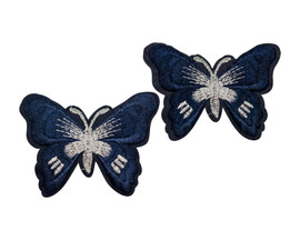 3"x 2 1/4" Navy Blue / Silver Embroidery Heat Transfer Iron On Butterfly Patch- Pack of 72