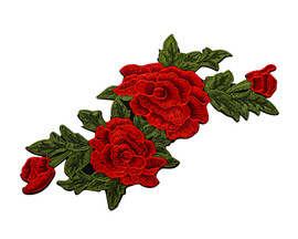3 1/2"x 7" Red Rose Embroidery Heat Transfer Patch - Pack of 12