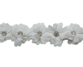 2"x 10 yards White 3D Flower Rhinestone Organza Trim