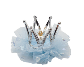 3 1/2" Silver-Blue Birthday Tulle Crown Clip - Pack of 12