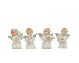 1 1/2" Tall White Dress Silver Wings Holding Musical Instruments Kneeling Poly Resin Angel - Set of 24 Figurines