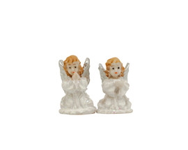 1 1/2" Tall White Dress Silver Wings Kneeling Poly Resin Angel - Set of 24 Figurines